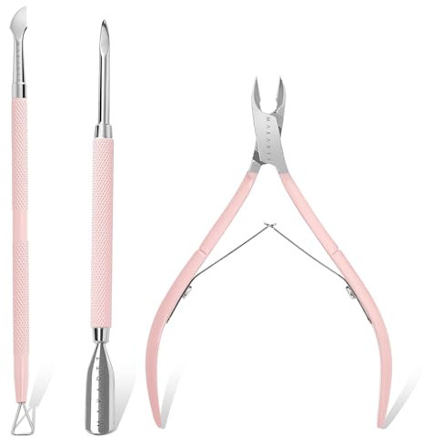 Makartt Nagelhautzange mit nagelhautentferner - 3 Pcs Rosa Cuticle Remover Tool, Professionelle nagelhautschere set mit Edelstahl-Nagelhaut Trimmer, Doppelend Nagelhautschieber und Nagelschaber