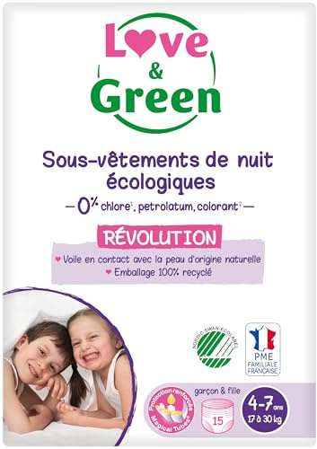 Love & Green SOUS-VÊTEMENTS DE NUIT ENFANTS ÉCOLOGIQUES 4-7 ans x15