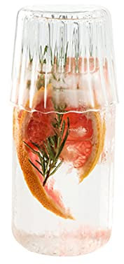 WINARA Bedside Carafe and Glass Set, Nightstand Water Carafe with Tumbler, Relief Pitcher and Cup for Night, 20 OZ