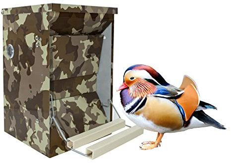 FINCA CASAREJO Futtertrog für Hühner und anderes Geflügel | 6 kg Futtertrog mit Fußpedal | Automatischer Trichter Vogel- und mäuseabweisend | Camouflage-Farbe | Verstellbares Fußpedal