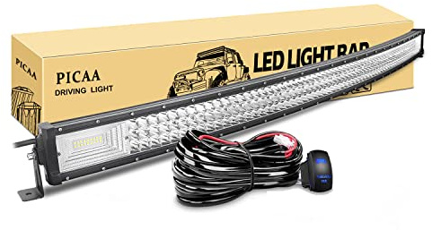 PICAA Barre LED,7D Incurvé 50 Pouces 648W Rampe a LED avec 12V câblage kit | étanche IP67,Faisceau Mixte Flood Spot,Triple Rangée,Barre Lumineuse, hors route Voiture Véhicules 4x4 SUV ATV Camion 6000K