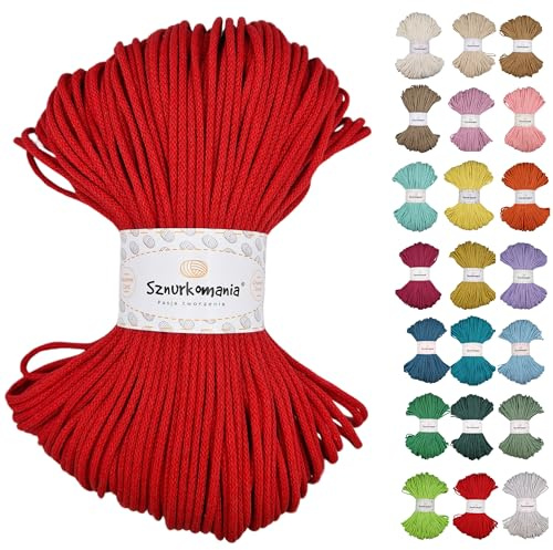 Geflochtene Baumwollkordel 3mm 100m, 46 Farben, Häkelkordel, Makramee Kordel, Premium Garn, Seil, Sznurkomania (Rot)