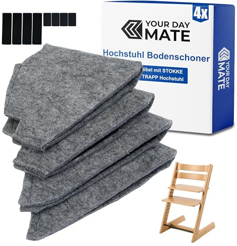 Stuhlbeinsocken, 4 Stück, kompatibel mit Stokke Tripp Trapp Hochstuhl, Bodenschoner in Grau, Stuhlbeinschoner aus Filz, Stuhlsocken mit Haken-Flausch-Band zur Befestigung, Kinderstuhl Bodenschutz