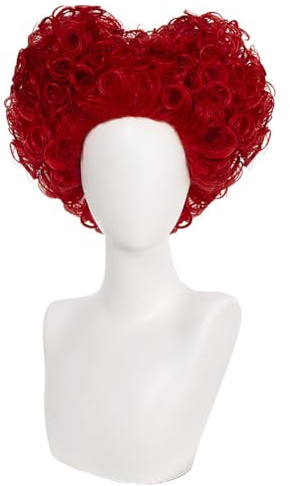 GmfLeX Perruque de ruche de chignon de coeur rouge pour perruque de la Reine rouge perruques courtes et bouclées rouges pour la Reine du coeur Costume Cosplay perruque Halloween Party