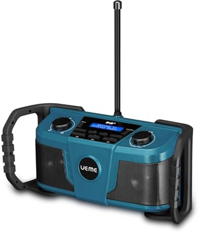 UEME Worksite Rugged Radio | 4000mAh USB Rechargeable Battery | DAB+, DAB, FM | Bluetooth, AUX Input | 5W Output - Blue
