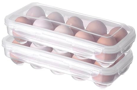 Plastic Eggs Holder with Lid,10/18 Grids Portable Egg Storage Box,Stackable Clear Trays Egg Organizer Box for Kitchen Fridge (2pcs-10 grids)
