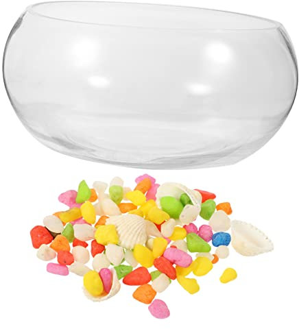 DOITOOL 1satz Dekoratives Glasfischbecken Transparentes Rund-Aquarium Mit Bunten Kieselsteinen Für Stilvolle Inneneinrichtung Für Zuhause Geschäfte Und Büros
