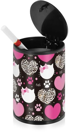 Kleiner Aschenbecher für Zigaretten mit Deckel, Leoparden-Mantel, Herz mit Katze, Edelstahl, tragbares Autozubehör, rauchfreie Aschenbecher für Küche, Terrasse, Reisen