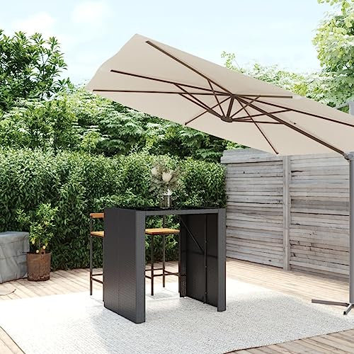 AUVYI Bartisch mit Glasplatte Schwarz 105x80x110 cm Poly Rattan Beistelltisch Outdoor Balkontisch Klein Sofatisch Wohnzimmer Esszimmertische Stehtisch Bistrotisch Coffee Table Camping Tisch