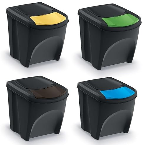 Mülleimer Müllbehälter Abfalleimer 100L Set 4 x 25L Mülltrennsystem Behälter Sorti Box mit Deckel Müllsortierer Abfallsammler Anthrazit