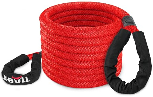 X-BULL Langlebiges Kinetisches Seil - Abschleppseil Pkw mit Rutschfesten Handschuhen - Anhängelast 29500lbs (13 381 kg) - aus robustem Nylon mit Polymerbeschichtung - Länge 9m, Durchmesser 25mm, Rot