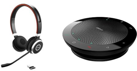 Jabra Evolve 65 SE Wireless Stereo Headphones - Bluetooth, Noise-Canceling Microphone & Speak 510 Speaker Phone - Microsoft Certified Portable Bluetooth Conference Speaker with USB