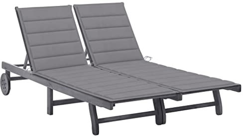 FUDUGEHMIOFWFJJ liegestuhl,liegestuhl Garten,saunaliege,2-Personen-Sonnenliege mit Auflage Grau Akazie MassivholzGeeignet für Garten, Pooldeck, Terrasse, Wohnzimmer
