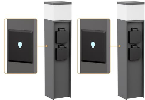 ledscom.de 2 Stück Pollerleuchte PODEL für außen, Smart Home, 39cm, anthrazit, 2 Steckdosen, inkl. G9 Leuchtmittel, 501lm, warmweiß