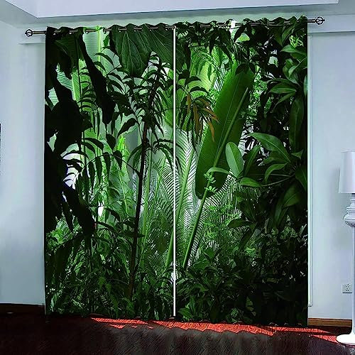 Vorhang Kinderzimmer Grüne Tropische Blätter Kinder Vorhänge Mit Ösen Polyester Gardinen Thermovorhang Blickdicht Ösenschal Kindergardinen 280 B X 300 H cm Für Wohnzimmer,2Er Set-2Z7C3R6N