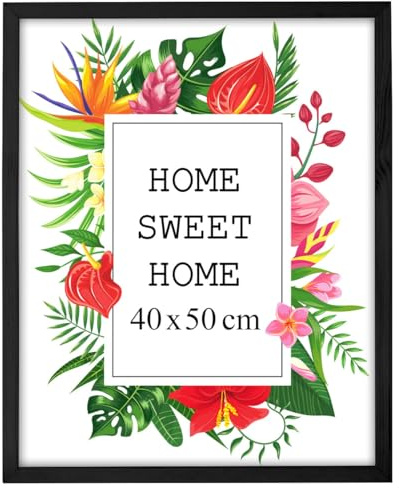 MG Design Schwarz Bilderrahmen 40 x 50 cm – Aus echtem Holz mit Acrylglas, zum Aufhängen & Aufstellen, für Fotos, Poster & Puzzle