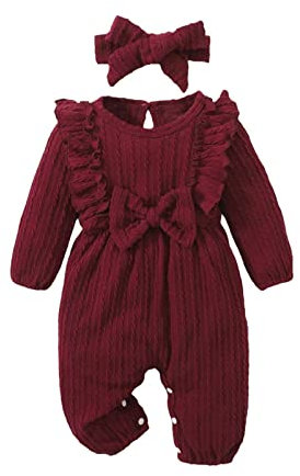 Uwdiohq Angebote Sale Langarm-Overall-Stirnband-Set für mit Textur und Schleife für 0 bis 18 Neugeborenen Set Body Erster Geburtstag Mädchen Baby Geschenk Mädchen Geburt S Tages Deal Sonderangebote
