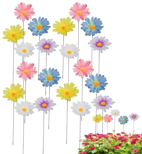 SVCEQZE 20 Stück Bunte Blumenstecker Dekorative, 30 cm Dekorative Gartenpfähle, Metall, Blume, Blumig, Handgemacht, Poliert, Bodenmontage, Punktuelle Reinigung, Landhaus