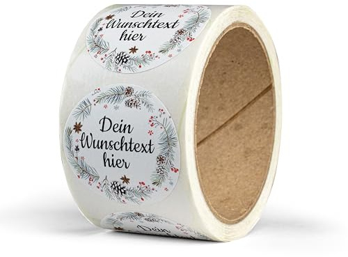 Weihnachtssticker selbst gestalten – 50 personalisierte Aufkleber Weihnachten – rund, Ø 5 cm – Weihnachtsetiketten als Geschenkaufkleber – Sticker mit Namen - Kranz - Motiv 7