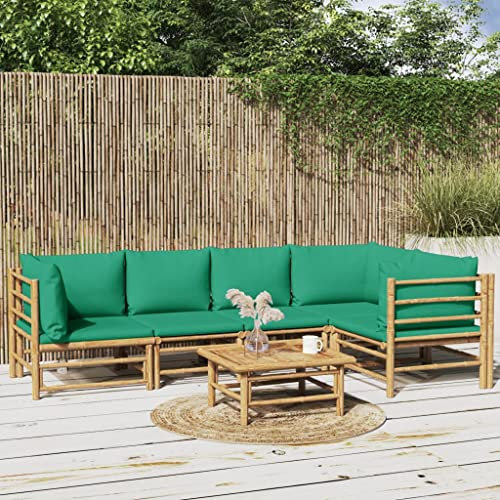 KATERYY 6-TLG. Garten-Lounge-Set mit Grünen Kissen Bambus,Entdecke unser vielseitiges BambusGartenloungeSet für höchsten Sitzkomfort im Freien