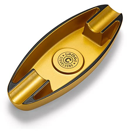 CIGARLOONG Cendrier à cigares en 2 fentes portable de voyage avec pour l'intérieur et l'extérieur (Doré)