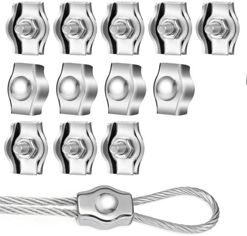 Gebrazy 12 morsetti per fune metallica, morsetto da 4 mm, in acciaio inox 304, fissaggio (M4)