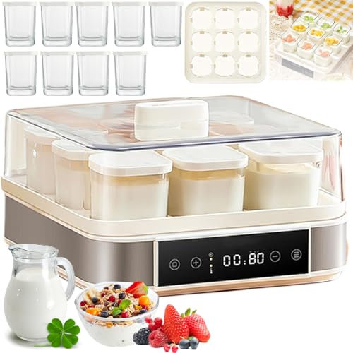 Máquina para Hacer Yogur, máquina para Hacer Yogur Totalmente automática con 9 Vasos para Servir, Control de Temperatura y Tiempo Ajustables, Pantalla táctil, para Yogur orgánico casero