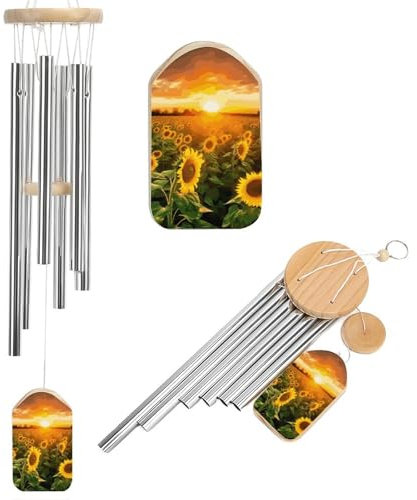 Sonnenblumenfeld-Windspiel für draußen, einzigartige Aluminiumröhren, Gedenk-Windglocke, groß, tiefer Ton, Windspiel für Terrasse, Garten, Dekoration, Geschenk für Mutter, Frauen, Nachbarn