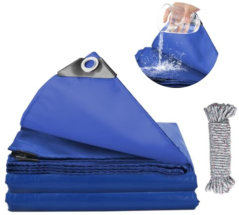 KJLEEN 3x5m Tarpaulin Waterproof Heavy Duty Tarpaulin 440 GSM Large PVC Tarp with Grommets & 10M Rope, Waterproof Covers for Outdoor Garden Furniture Camping Ground Sheet Multipurpose Cover