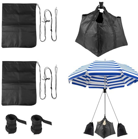 Lyreh 3pz Base per Ombrellone da Spiaggia, Sacchi Ancoraggio Sabbia Ombrellone Spiaggia in Tessuto Oxford con Cinturino Regolabile con Chiusura a Strappo per Esterni Patio Giardino(Nero)