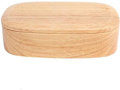 Nikou Fiambrera de madera, contenedor de almacenamiento de alimentos, caja bento cuadrada para escuela y picnic, diseño, 20 x 20 x 5 cm, ligera, acabado de madera