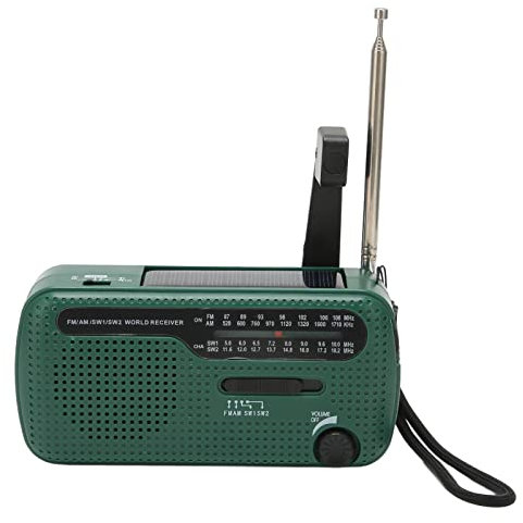 Emergency Solar Radio Hand Crank Wind Up Radio with USB Phone Charger,Flashlight,Portable AM/FM/SW Radio for Outdoor,Camping (Green)