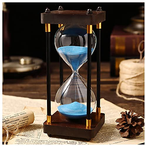 VDLLQYN, Clessidra in vetro da 30/60 minuti, con cornice in legno, decorazione for orologio e clessidra colorata alla moda. ，Clessidra di sabbia(Blue,60 minutes)