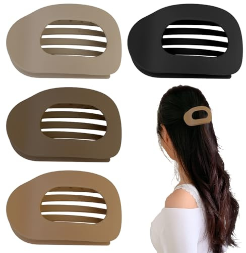 Menibeuty Lot de 4 Pince Cheveux Femme, Pince à Cheveux Plate Élégante Casual Versatile Lay Flat Hairs Clip, Barrette Plate a Griffe pour Tous Les Types de Cheveuxs et Occasions
