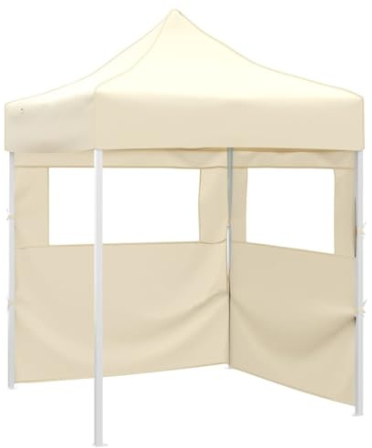 Tonnelle de Jardin Pliable, Tente de Réception Pavillon Barnum de Jardin avec 2 parois 2x2 m Acier Crème