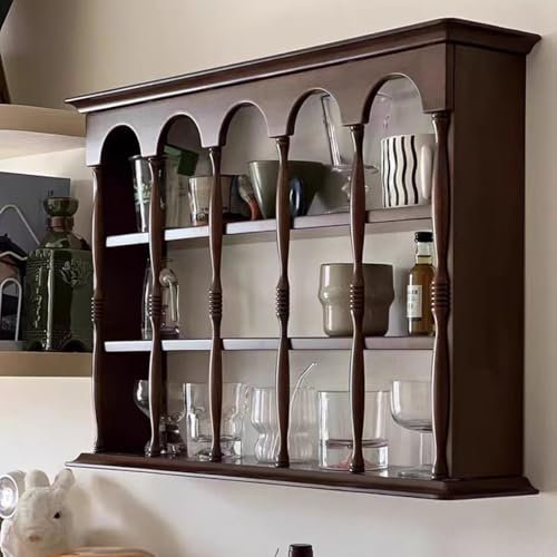 Blazea Tassenregal Vintage-Kaffeebecher-Präsentationsregal für Die Wand, Schnapsglas-Präsentationsständer, Schweberegal, Rustikaler Holz-Tassen-Vitrine für Sammel-Reisebecher(15 Slots)