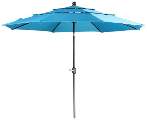 COWVIE 3m 3-Tier Patio Parasol, Outdoor Table Sun Shade Umbrella, Beach Umbrella with Tilt Adjustment