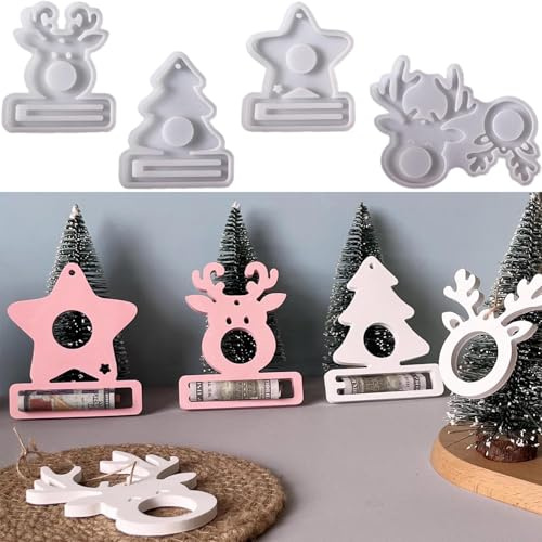 Silikonformen Gießformen Weihnachten, 5 Stück Elch Silikonform Geldgeschenk Gießformen Silikon Weihnachten Silikonform Stern Baum Gipsformen zum Gießen Weihnachten Gießform Geldgeschenk