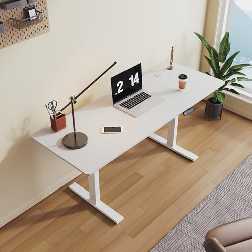 SONNI Elektriskt höjdjusterbart skrivbord, 160 x 60 cm, borstlös motor med 3 minnesfunktioner, anti-kollisionssystem och kabelhantering, ståsitsbord för hemmakontor, 80 kg lastkapacitet, vit