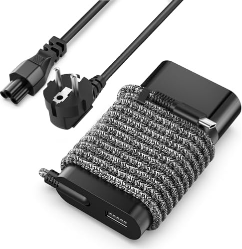Chargeur USB C fin 65 W pour ordinateur portable HP – Remplacement pour HP Envy X360, Spectre X360, Elitebook, Chromebook, Pavilion, Elite x2 Travel Bloc d'alimentation de type C avec câble tressé