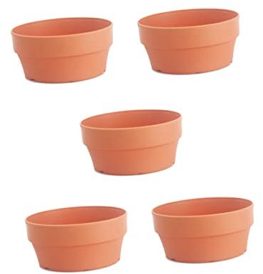 WEKADRIN Set 5 Vasi Di Fiori in Plastica Con Foro Di Drenaggio, Vasi Per Piante Succulente e Bonsai, Contenitori Da Giardino Per Interni Ed Esterni, Vaso Rotondo Arancione Da 16 Cm