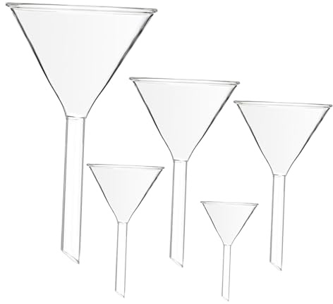 Holibanna Embudo Triangular para Filtración y Transferencia de Esencias en Química para Laboratorio de Vidrio Alta Resistencia a Choques Térmicos, 5 Piezas