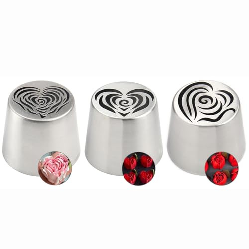 baktillbehör 3 st ryska spritsmunstycken extra stora, rosformade spritsmunstycken i rostfritt stål for kakor, tårta, grädde, blombukett gör-det-själv munstycke