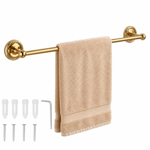 WAHEWUD Latón Antiguo Toallero Dorado, Montaje en Pared Barra para Toallas de latón, Estructura de Soporte Estable, Individual Soporte para Toallas de baño para Inodoro de Hotel