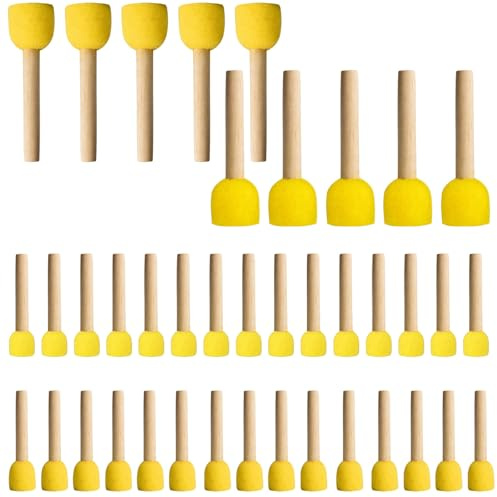 Juego de 40 pinceles de esponja, cepillo redondo de esponja, cepillo de esponja, juego de pinceles con mango de madera, esponja de pintura profesional, espuma para manualidades, herramientas de