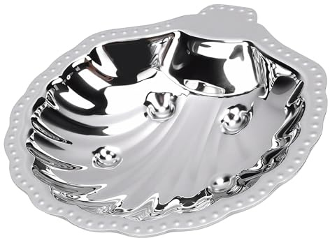 SIXRUN Plat de Service à Collation en Acier Inoxydable, Plateau à Bijoux Élégant en Forme de Coquille avec Bords Ondulés et Perles pour Noix et Fruits Secs