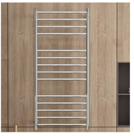 RJYYYDS Radiator Bathroom Accessories with Thermostatic,Stainless Steel Electric Towel Racks,Towel Warmers for Bathroom Wall Mounted,Silver B,Hard Wired,Silver a-Plug in Right