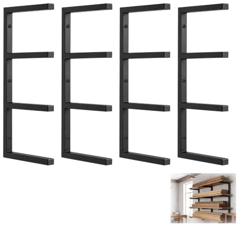 4PCS Wall Mount Wood Organizer, 4 Level Lumber Storage Rack, Hold Up 200kg | Space Saving, Heavy Duty Garage Wood Organizer with Durable Sheet Metal Screws for Indoor Outdoor Use 38*62CM