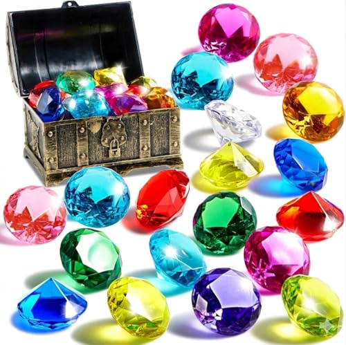 Set Gemmes de Plongée avec Coffre au Trésor Pirate 16 Diamants Colorés Jouet Piscine Entraînement Natation Anneaux Plongée Jeux Aquatiques Été