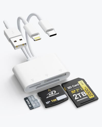 Lector de Tarjetas 3 en 1 Lightning/USB-C/USB-A, Lector de Tarjetas de Memoria SD TF XD multiranura, Adaptador para cámaras Digitales, Compatible con iPhone, iPad, MacBook, móviles y tabletas Android